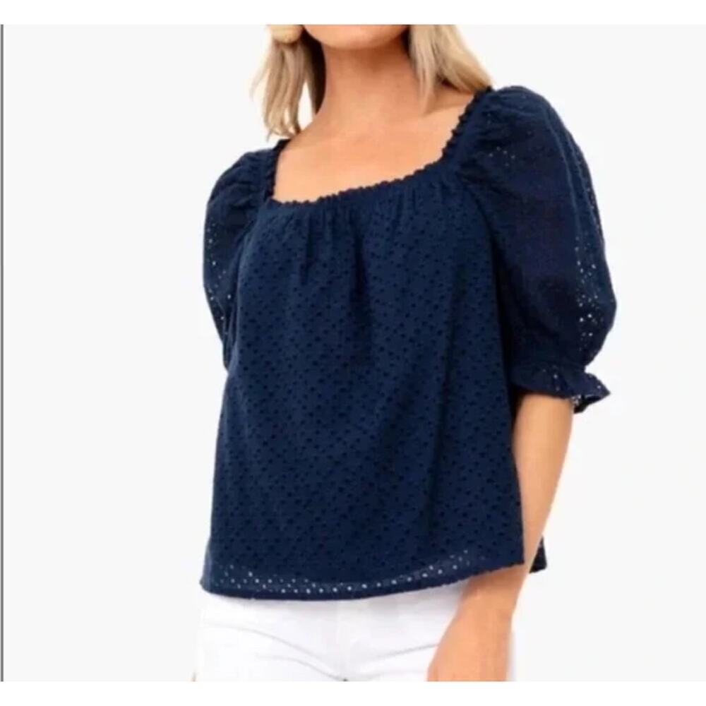 Pomander Place Navy Eyelet Top 
Size XS